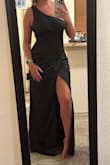 I had the highest hopes for this dress but it missed the mark. The material felt very cheap and made noise when I walked. The slit is fine when standing but when you walk, it opens up to show your underwear. - DANA G.