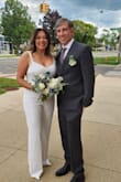 I was super happy with the quality and fit of this white jumpsuit; it is super comfortable and modern - I wore it to my city hall wedding. I'd recommend buying an "underwire catsuit" from skims with it to avoid showing your panty line. - Rosalia B.