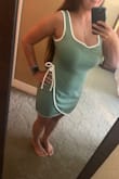 I bought this dress for a weekend away at a nice hotel! It fits perfectly (very flattering in the chest area too) and the green and white color combo looks so pretty together. The wrap style is also very flattering, I loved the way it looked! - Emma B.