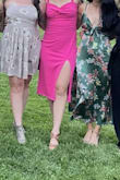 I loved the stretchy and thicker material. Very comfortable! I did have to adjust the straps and shorten them. Very pretty color and perfect for a summer wedding! - Haley J.