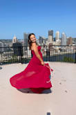 This dress is perfection! I wore it for a wedding and received so many compliments. It was extremely flattering and comfortable to sit it.  I love the slit in the front and the detail on the bodice. I was twirling on the dance floor all night! - Kelly N.