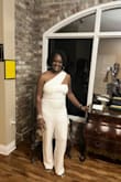 This jumpsuit is very elegant. It is lined and fits perfectly! Oh, I did have to have the legs shortened. The material is good quality. It does not show your undergarment and I did not have to wear a bra in which I was very pleasantly surprised. I felt like a classy lady as I stepped into the "All White Party". I received lots of compliments. - Vickie M.