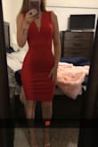 Move aside, LBD: This headturning red dress is a true neck breaker!! Not only does the color bring out a spicy side to life, but the fabric of this dress seamlessly hugs your curves, altering itself to perfect your frame. The dress has a unique zipping closure, with two zippers in the back. One zipper allows you to zip DOWN, the other allows you to zip UP! This feature makes for a truly customizable experience. Going to a more professional event? Zip that bottom zipper closed! Going out on a date with someone who truly captures your eye? Lift that bottom zipper just a tad to give the dress a little extra appeal! The neckline of this dress is also impeccable. You can wear a regular bra, and for the smaller chested women like me, that's amazing because you can double down on your chest size to make yourself feel confident. I would highly consider getting this dress is multiple colors. I'm obsessed!! - Samantha M.