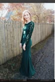 I wore this gorgeous green number to my cousin's wedding and received SO many wonderful comments! All through the night, I snapped dozens of pictures while wearing this long, elegant number. Everyone in my family loved it and I enjoyed wearing it, too. The dress itself runs just slightly longer so you may need to hem it a bit if you are short, otherwise, it fits true to size and should zip right up! - Amanda B.