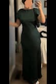 I absolutely love this dress! I own both the green and dark teal! Begging them to make in white so I can wear for my wedding events!!

I am a little curvy in the waist and this is not restrictive on me! And fits perfectly to the floor! - Jacquelyn F.