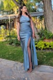 The dress is very beautiful. The color is a little different from the pictures but it is still a nice color. The fabric wrinkles easily. - Stephanie E.