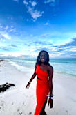 I bought this dress for a 30th birthday bash in MEX. The material is light, but not see through (I was able to go braless). I received a lot of compliments on the color and style. - Deandra E.