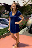 I have 3 dresses that I own that are go-to for me (all from Lulus,) and this is one of them! Super comfortable, the back is a little longer than the front which is a nice touch, and it's as easy to wear out to dinner as it is to run errands in. I think in person it's a darker, more navy blue, than it looks in my photos. - Nancy E.
