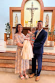 I wore this for my daughters' baptism and was 3.5 months postpartum. The top is great for breastfeeding but was definitely looser than expected. I had to pin it closed for the church but over all loved the dress. I probably should have sized down because I'm always in that awkward in between small and medium size. - Melissa G.