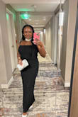 In love with this dress! This is such a beautiful dress if you're going for an effortless yet classy look! The material is nice! You can wear the straps on or off your shoulders so it's versatile which is a plus!!! I'm short so my seamstress had to hem the length but otherwise it fit like a glove! I wore it to a work gala and I received compliments alllll night! - Riyyah J.