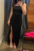 This dress is gorgeous. The material is very nice and is flattering on. I did have to get it hemmed as I am short and the dress runs pretty long. Looking forward to wearing this to my event. - Jillian S.