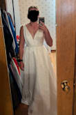I love the idea of this dress, but I am swimming in this! I have no boobs and this has too much gapping in the chest. it's very pretty and the material is nice, but I will be looking at other styles after trying this on. sizing down might be an option if I wanted to go this direction, but ultimately I will be finding a more flattering choice. - Elizabeth B.