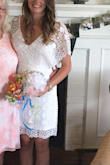 Wore this dress for my summer bridal shower. It was conservative and flattering. Not too short, a problem I usually have with dresses. - Katie B.