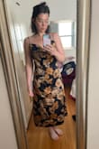 Beautiful dress, just too big in the waist and hips. Ordered a large and feels like a whole size too large. Also quite long for a midi dress - I plan on adding a slit when I get it hemmed - Bethany B.