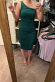The gorgeous green color of this dress is what convinced me to order it, and it did not disappoint! The color is just as beautiful in person. I also love that the ruching makes this form fitting dress more forgiving and flattering. - Abby L.