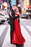 This dress made all of my engagement photo dreams come true. We shot our engagement photos in Time Square NYC and I really wanted a red gown to pop against the city colors and yellow cabs. I have a larger chest for my size so it is extremely hard to find dresses the fit top to bottom. This dress in XXS was perfection! No bra needed, it held me in and pushed them up. Highly recommend this dress for a show stopping number. The slit makes it easy to walk in and gorgeous for pictures. - Lauren J.