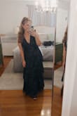 Absolutely love love love this dress. So pretty, so comfortable, covers all the trouble areas and I was comfortable all night. Wore to a wedding and got tons of compliments. I got an XL to be safe (I'm generally a 10-12, but probably could've sized down to a L so I would say this is true to size). I did stitch the v-neck up a bit because it was a little too low for my liking (probably a better look on smaller chested gals but was just a little too open for me), but it was easy to sew on my own with VERY little sewing skills. The length was great - as a shortie, this was full length on me, but didn't require any altering. Can't wait to wear this again. - Debra S.