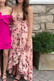 This dress! It was more beautiful and high quality than I expected! There isn't any stretch/give to the fabric, and the waist was pretty tight, but it was beautiful. I did have to keep checking that my bra wasn't showing, the fabric would slide easily on my bra, and maybe some fashion tape would've helped.

I'm 5'10 and always worried about dresses being too short, it was the perfect length, no alterations necessary.

Colors are true to what you see, it photographed very well. - Ashley H.