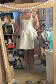 This is the cutest dress! I bought this as a reception dress for my wedding THIS weekend, 9/14, and it's perfect. I wanted something not skin tight, but still some support and this dress has it all. SO comfortable. No need to wear a bra, thank you Jesus, and just the perfect shape to be flattering while not being too short. I would recommend this a thousand times! - Kolbi A.