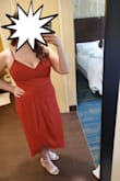 Originally, I got this dress for an engagement party in large, but it was too snug. I ended up returning it and then bought it again later on for a different wedding in a size up. It fits like a glove. I had no issue not wearing a bra because it just held everything in perfectly. The color is gorgeous, also. - Emily C.