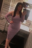 Love that the material is great quality & also stretchy but will still wrap your body into a flattering shape. Husband definitely loved this on me for our anniversary & lavender is just too pretty to pass up on such a cute dress. - Briselda A.