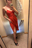 Small bust, average waist. Love how this dress does't make me self conscious about my midsection. 

I love the slit and the drape of the fabric. Recommend a good steaming before wear. - Whitney W.