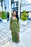 This dress is very flattering especially for my postpartum belly. I did have to return a small and get a medium, but the medium fit perfectly. Overall, stunning dress - Alicia M.