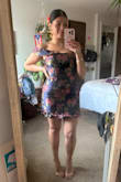 This dress was stunning. I couldn't zip it up all the way by myself and was going to wear another dress but refused to. So I knocked on all of my neighbor's doors for help. Luckily, someone was home. It was comfortable when I was standing, but when I sat, it raised up a bit. The slip was showing, and it was super tight, but a medium wouldn't have fit right. Get the dress. I received so many compliments. - Julissa V.