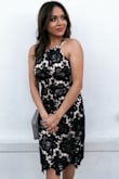 I absolutely loved the fit and look of this dress! I wore it to a wedding and got so many compliments! It didn't fit to snug or too loose in any area, I would say it's definitely true to size. The material was comfortable, and length went just past my knees. The dark blue color is gorgeous! - Shanae L.