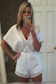 Love this romper! The top is sheer in a fun flirty, but classy summer way. It's hard for me to find rompers that look good on me... not sure if its height related or hourglass shape related- but this romper rocks! - JENNIFER V.