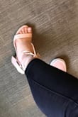 I bought these to wear to my cousin's island wedding and I've been looking for strappy, nude heels for a long time and when I came across these, I fell in love! They're so cute yet not too flashy. The heel is a great height; a cute height but it doesn't hurt. The only thing is that it feels a little cheap and "light." I know they're sturdy enough not to break but sometimes it feels like it. Can't complain tho because the price is right! Tie them tight to make sure your heel stays secure! - Christina Y.
