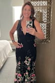 I purchased this dress for a formal wedding. As I am 52 years old I wanted something tasteful and timeless. I felt so good in this dress. I sized up from my usual medium as I do have a larger rib cage/chest area. The front was a touch loose, but it was nothing some Hollywood Tape couldn't solve. The hip area was snug, but not uncomfortably so. - Michelle C.