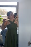 I had a few requirements when looking for my bridesmaid dress: comfortable, texture, olive green & flattering. I have looked at MANY of websites & came across this one. Initially ordered in a Small, but exchanged for a Medium, which was a super easy process! I would recommend to size up if you're in between! The dress fit all the requirements that I needed; all I need to get is alterations on the length as I'm a short gal! A good steam is also needed! But considering I don't need to wear a bra, means it's comfortable & very supportive! I haven't had the chance to wear it for a days-long event but am excited to see how it goes! - Zoa M.