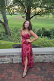 I bought this dress in the teal color and loved it so much I bought the red one! Fits true to size and I wore slight high heels so I didn't have to even get it altered in length! (I'm 5'4). - Emily W.