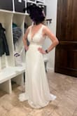 Beautiful simple and flowy gown. Form flattering with low back. I ended up with a small and just needed to shorten the straps and hem dress. - Amber E.