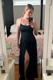 The dress fits me perfectly! The hunter green is beautiful and I love the slit. - Nicole H.
