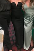 Love this dress,  I have a small chest and a big butt so this was a perfect fit for me. I could see someone bustier having issues. The slit was higher than expected- I was glad I wore black spanks underneath once I sat down. - Rebecca C.