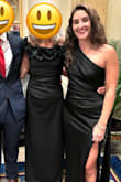 This is dress was perfect for a black tie wedding! The length was good on me with 3.5" heels and the cut was very flattering. I loved the little sash on the side (twirling it around during the reception got some really fun reactions). The dress arrived wrinkly but was easy to iron and wasn't wrinkled after traveling to the wedding. It was a tad bit loose, but that just meant it was still comfortable after dinner! The only downside is that the straps were difficult to adjust by myself. Hoping I get another chance to wear it soon! - Maeve C.
