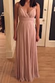 I thought this would be super cute for a bridesmaid dress (looking for something blush), but this was kind of meh. The way the front lays is not very flattering, although the back was really cute! It was too long as Lulus dresses usually are, so I decided to return since I wasn't in love with it. It felt a little more casual that I was hoping for being in a wedding. - Heidi P.