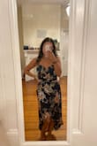 This dress is flattering and fits true to size but it is a bit tight in the chest area when adjusting the straps. - Mileena A.