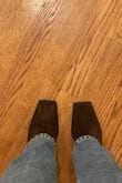 Ordered to see if they were less square in person, not the case. If it's your thing go for it but not for me! Definitely runs large I would order at least half a size smaller as well. The Suede looks really nice and would definitely be keeping it if the toe shape was better. - Cait L.