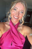 This was such a gorgeous, vibrant color, and the material was wonderful! I would say I am a part of the IBTC and this would fit someone with a larger chest better as it was a tad too loose while moving/dancing up top, and not too tight around the bottom as well. All depends on how you like your dresses to fit! - Brynn S.