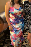 The dress is pretty, love the colors, however it kept twisting on me, I have never experienced that while wearing a dress. The straps came broken (not attached) so I also had to fix that, I got the dress on sale for $35 but I expected better quality. - Nancy C.