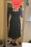 I really like this dress, it fit well (almost a little tight, but still very wear-able). The pattern is cute and helps elevate it from plain black. I am 5'6" and was thinking it was going to go down to about mid-calf, but this went to about an inch above my ankles. I did have to have the dress hemmed up about 4 inches to get the hem to hit where I wanted it to. I know this isn't possible/easy for everybody, so I wanted to make sure and leave a review. Pictures are from after the dress was hemmed. - Marian F.