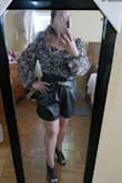 I bought this blouse in large , it was a little tight from waist has no stretch.  Exchange it for X - Large , the sleeves were too long .
Took it to my tailor to fix it.
Looks beautiful. - Dalila S.