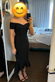 This dress was perfect to wear for a black tie wedding. I received many compliments and thought it fit true to size. Just a heads up, it doesn't have a zipper so you have to put the dress on like a shirt. Not the worst thing but was a little difficult. - Elizabeth S.