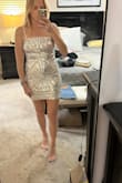 This dress is awesome! I got so many compliments when I wore it out. The base layer is very soft and comfortable, I definitely didn't feel like I was wearing a sequin dress. The material has a lot of stretch to it but still fit and the straps are adjustable. - Lauren L.
