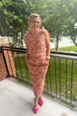 I really like this dress and think it's a super pretty two piece and got a lot of compliments on it. However, the top fits perfectly being a medium but with my big hips, I felt like I needed a size large because it was a little tight around the hips. It should've been more stretchy or I needed a large. I could still move in it and still really like it, it's just that one small thing! - Sarah S.