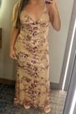 Got this for formal night on a cruise. I have a broad back, small chest. I'm between an 8/0 depending on the brand and very happy I went with a Large. Fit like a glove! I did have to get it hemmed since I'm short but I do love this dress! - Jamie L.