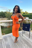 The dress is perfect, material is stretchy to accommodate to your body shape. Very well made dress. - Rosanna B.